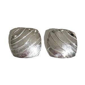 Large Sterling Silver Wave Square Earrings